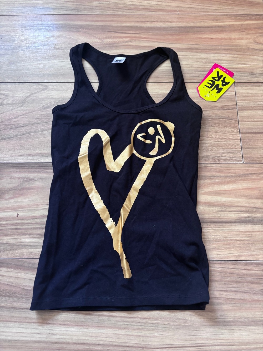 Zumba Wear black tank top with gold heart-shaped XS